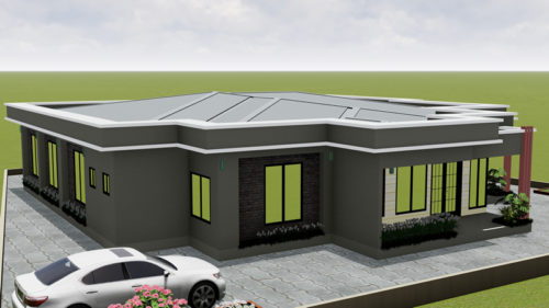 Plan de maison 7 chambres, 1 salon, 1 salle à manger, 1 cuisine et 4 douches avec acrotère – Image 2