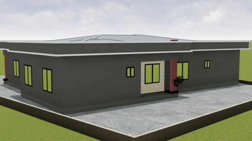 Plan de maison 7 chambres, 1 salon, 1 salle à manger, 1 cuisine et 4 douches avec acrotère – Image 4