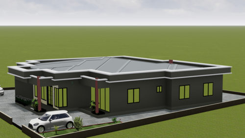 Plan de maison 7 chambres, 1 salon, 1 salle à manger, 1 cuisine et 4 douches avec acrotère – Image 6