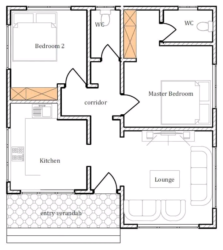 Plan de maison 2 chambres salon