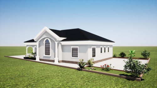 Plan de maison 4 chambres, 1 salon, 1 salle à manger, 1 cuisine et 3 douches – Image 2