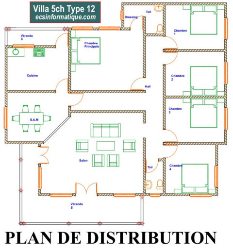 plan maison 5 chambres