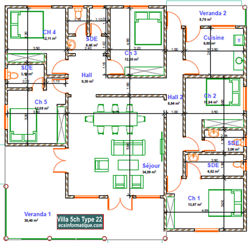 Villa 5 chambres type L