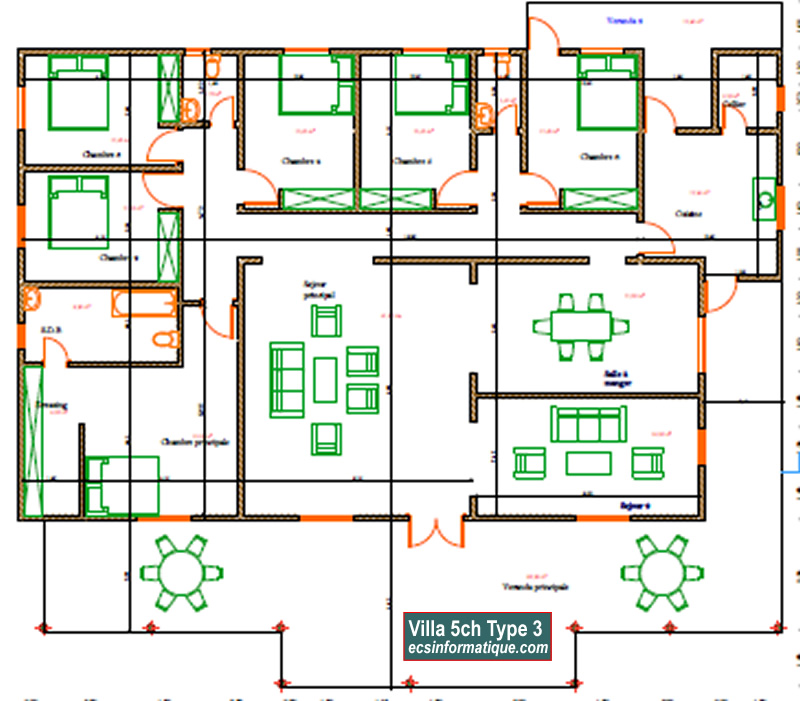 Villa 6 chambres avec grande veranda et 2 salons
