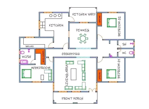 Plan de maison 4 chambres salon - Distribution 2D -Villa T5 Type 20