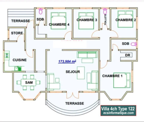 plan de maison 4 chambres