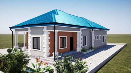 Plan de maison 3 chambres, avec une externe, 1 salon + salle à manger, 1 cuisine – Image 3