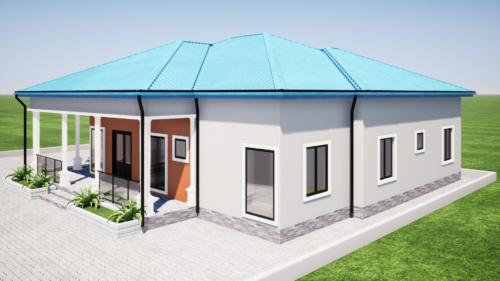 Plan de maison moderne 4 chambres, 1 salon + salle à manger, 1 cuisine – Image 6