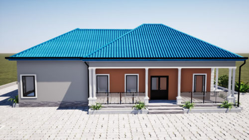 Plan de maison 3 chambres, avec une externe, 1 salon + salle à manger, 1 cuisine – Image 4