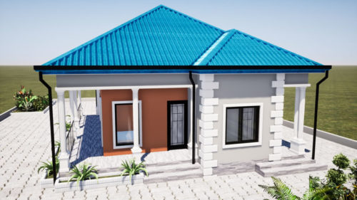 Plan de maison 3 chambres, avec une externe, 1 salon + salle à manger, 1 cuisine – Image 5