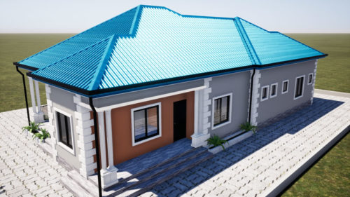 Plan de maison 3 chambres, avec une externe, 1 salon + salle à manger, 1 cuisine – Image 6