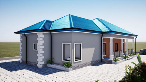 Plan de maison 3 chambres, avec une externe, 1 salon + salle à manger, 1 cuisine – Image 7