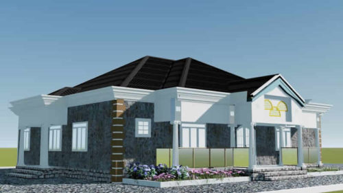 Plan de maison moderne 3 chambres avec bureau – Image 3