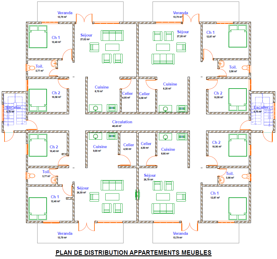 Plan appartements meublés