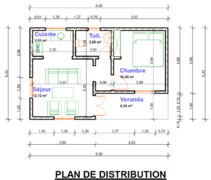 Plan 2D studio meublé