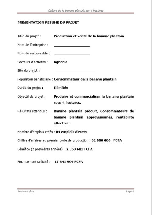 Business plan de culture de la banane plantain à télécharger – Image 4